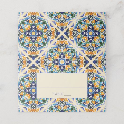 Talavera azulejo blauwe tegel  bruiloft plaatskaartje (Buitenkant ongevouwen)