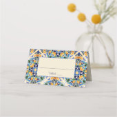 Talavera azulejo blauwe tegel  bruiloft plaatskaartje (Voorkant)