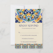 Talavera azulejo blauwe tegel  bruiloft RSVP kaartje (Voorkant)