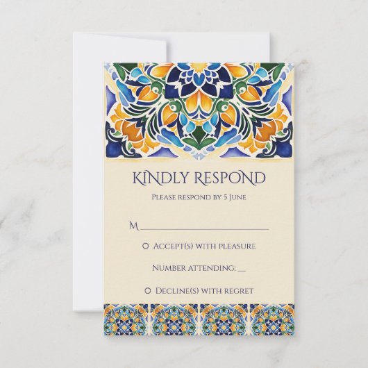 Talavera azulejo blauwe tegel  bruiloft RSVP kaartje (Voorkant)