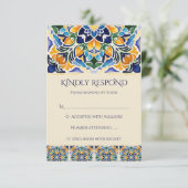 Talavera azulejo blauwe tegel  bruiloft RSVP kaartje (Staand voorkant)