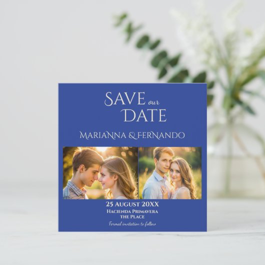 Talavera azulejo blauwe tegel  bruiloft save the date (Staand voorkant)