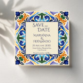 Talavera azulejo blauwe tegel  bruiloft save the date