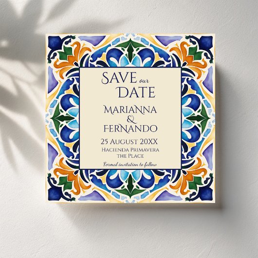 Talavera azulejo blauwe tegel bruiloft save the date