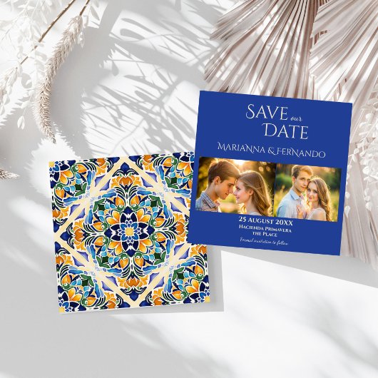 Talavera azulejo blauwe tegel bruiloft save the date
