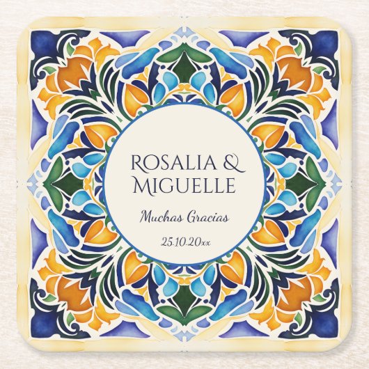 Talavera azulejo blauwe tegel gunsten  Mexicaan Kartonnen Onderzetters (Voorkant)