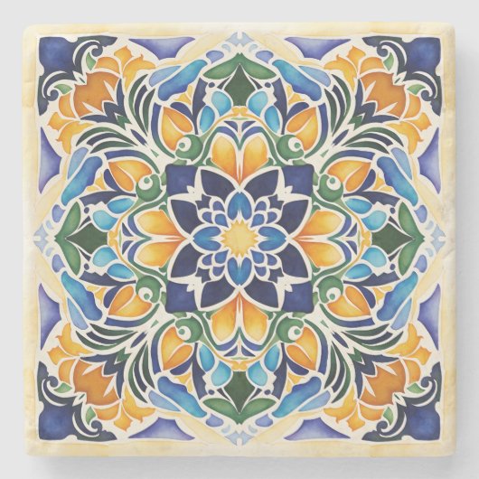 Talavera azulejo blauwe tegel gunsten Mexicaan Stenen Onderzetter (Voorkant)