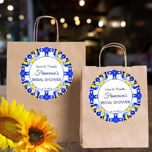 Talavera azulejo blauwe tegels bruidsshower cadeau ronde sticker