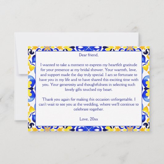 Talavera azulejo blauwe tegels Mexicaans bruidsdin Bedankkaart (Achterkant)