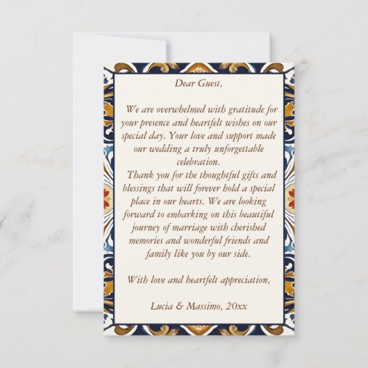 Talavera Azulejo bruiloft Bedankkaart (Achterkant)