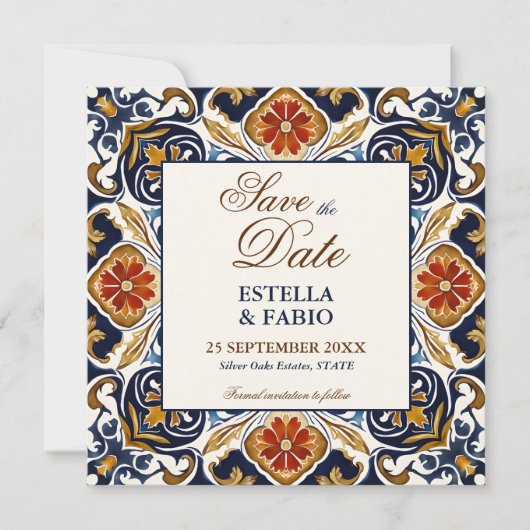 Talavera Azulejo bruiloft Save The Date (Voorkant)