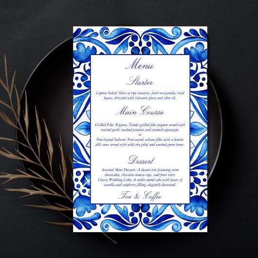  Talavera Azulejo Mediterraan blauw menu