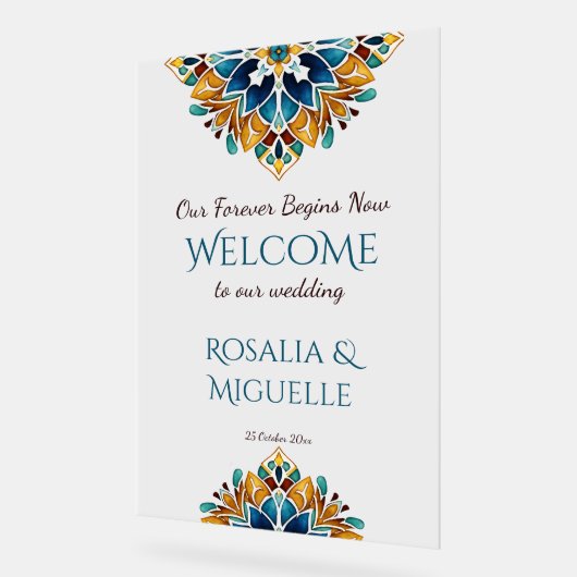 Talavera azulejo  Mexicaans bruiloft welkom Acryl Bord (Hoek)