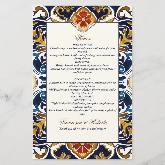  Talavera Azulejo Mexicaans huwelijksmenu (Achterkant)