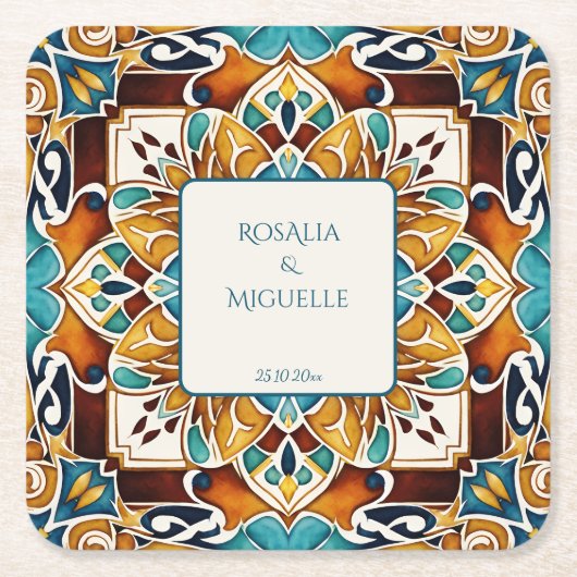 Talavera azulejo  Mexicaanse bruiloft gunsten Kartonnen Onderzetters (Voorkant)