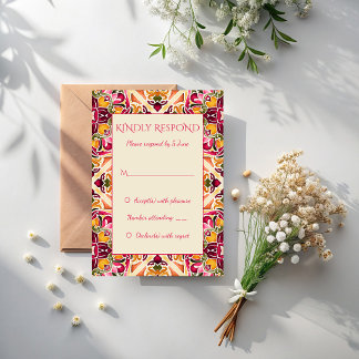 Talavera azulejo pink tile vintage Mexican wedding RSVP Kaartje