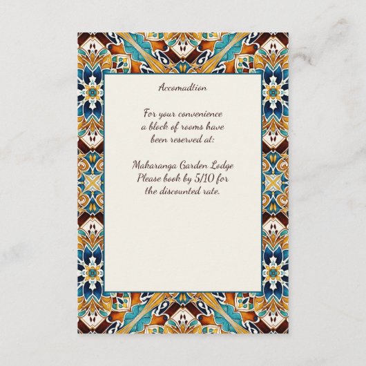 Talavera azulejo tegel bruiloft informatiekaartje (Achterkant)