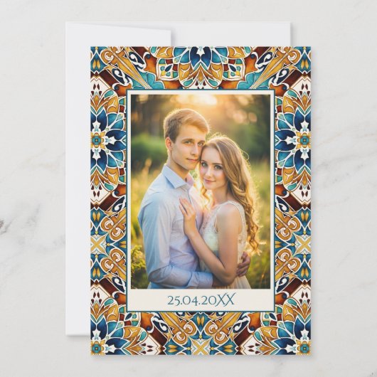 Talavera azulejo tegel  bruiloft save the date (Achterkant)