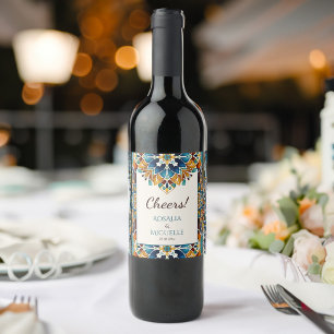 Talavera azulejo tegel bruiloft wijn etiket