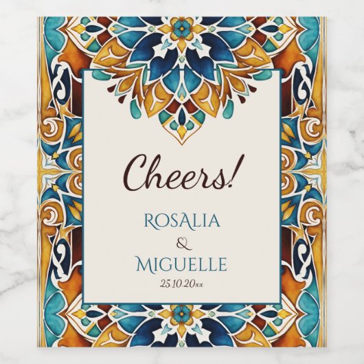 Talavera azulejo tegel  bruiloft wijn etiket (Enkel label)