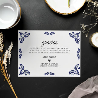 Talavera Black Floral Minimalist Spanish Wedding Bedankkaart