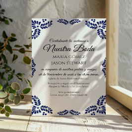 Talavera Black Floral Minimalist Spanish Wedding Kaart