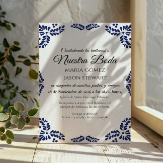 Talavera Black Floral Minimalist Spanish Wedding Kaart