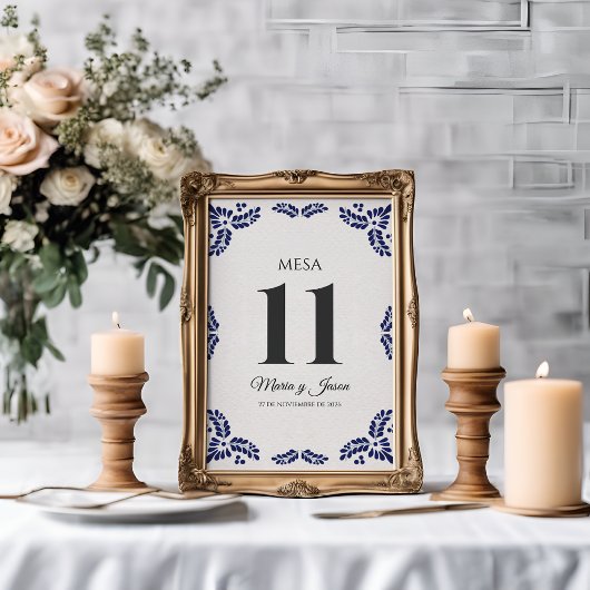 Talavera Black Floral Minimalist Spanish Wedding Kaart