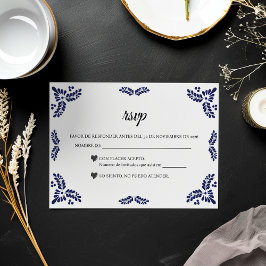 Talavera Black Floral Minimalist Spanish Wedding RSVP Kaartje