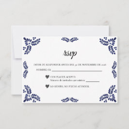 Talavera Black Floral Minimalist Spanish Wedding RSVP Kaartje