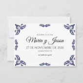 Talavera Black Floral Minimalist Spanish Wedding Save The Date (Voorkant)