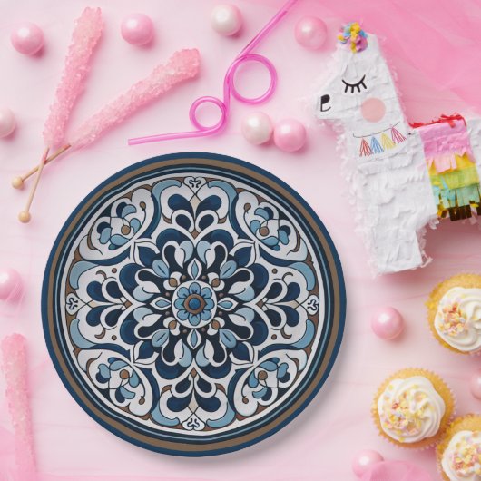 Talavera blauw en bruin papieren bordje (Feest)