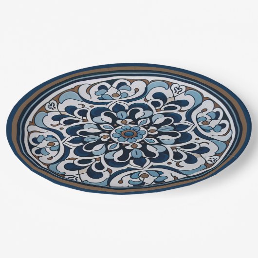 Talavera blauw en bruin papieren bordje (Gekanteld)