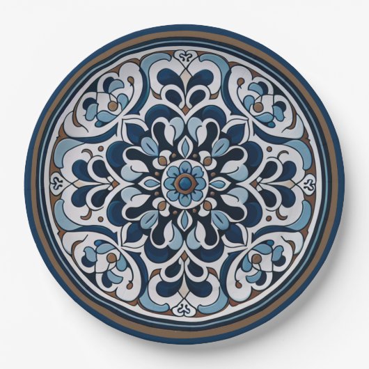 Talavera blauw en bruin papieren bordje (Voorkant)