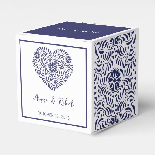 Talavera blauw hart Favor Box Bedankdoosjes (Voorkant Zijde)