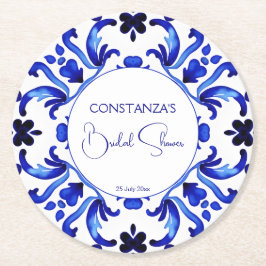 Talavera blauw tegels Mexicaans vrijgezellenfeest  Ronde Kartonnen Onderzetter