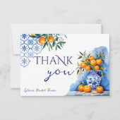 Talavera blauwe chinoiserie citrus bruiloftsborrel bedankkaart (Voorkant)