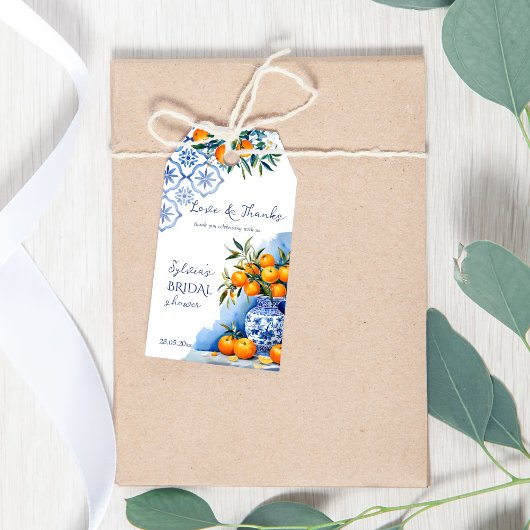 Talavera blauwe sinaasappels citrus vrijgezellenfe cadeaulabel