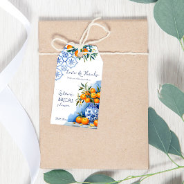 Talavera blauwe sinaasappels citrus vrijgezellenfe cadeaulabel