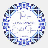 Talavera blauwe tegels Mexicaans bruidsdouche favo Ronde Sticker (Voorkant)