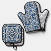 Talavera Blauwe Tegels Ovenwant & Pannenlap Set (Voorkant / Achterkant)