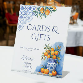 Talavera blauwe vaas citrus vrijgezellenfeest gesc reclamebord met voetstuk