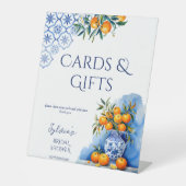 Talavera blauwe vaas citrus vrijgezellenfeest gesc reclamebord met voetstuk (Voorkant)