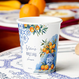 Talavera blue chinoiserie citrus vrijgezellenfeest papieren bekers