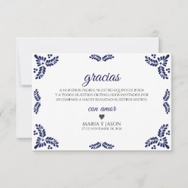 Talavera Blue Floral Minimalist Spanish Wedding Bedankkaart