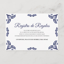Talavera Blue Floral Minimalist Spanish Wedding Informatiekaartje