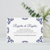 Talavera Blue Floral Minimalist Spanish Wedding Informatiekaartje (Staand voorkant)