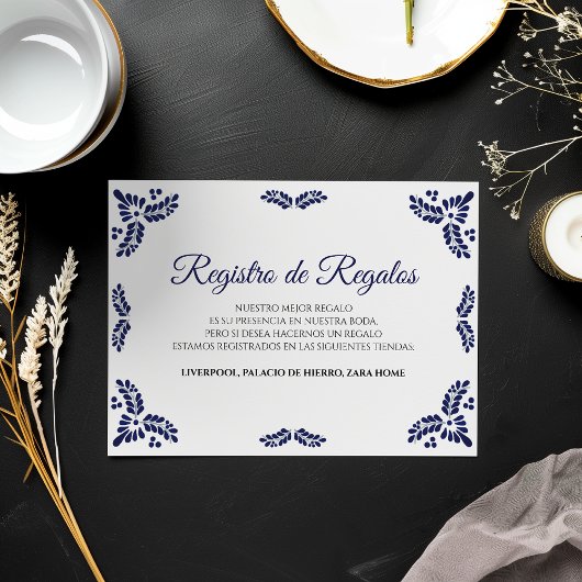 Talavera Blue Floral Minimalist Spanish Wedding Informatiekaartje