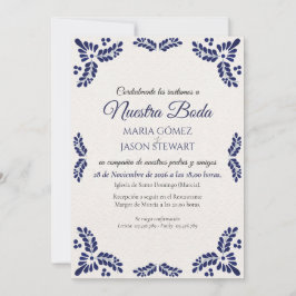 Talavera Blue Floral Minimalist Spanish Wedding Kaart