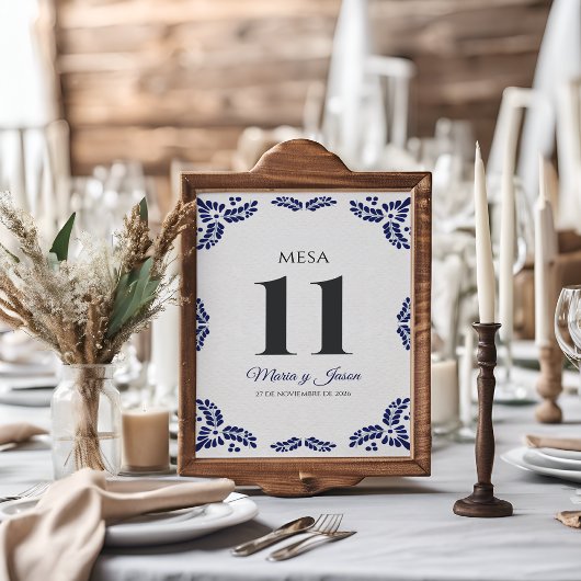 Talavera Blue Floral Minimalist Spanish Wedding Kaart